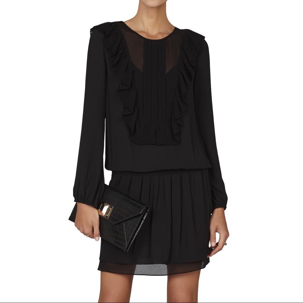 BCBGMAXAZRIA Kristey Pleated Ruffle Bib Dress